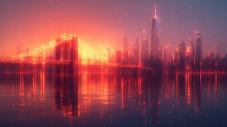 New york city skyline glitch art data stream