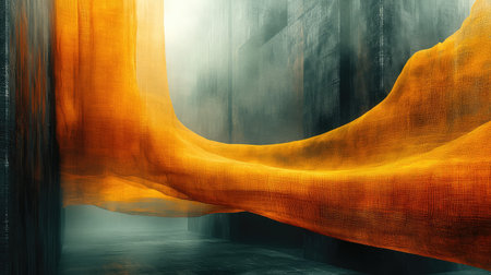 Flowing orange fabric abstract texture creating modern art designの写真素材