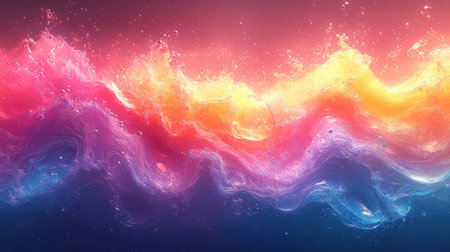 Abstract fluid wave with vibrant colorful liquid splashes