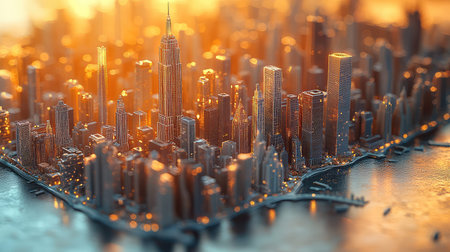 New york city skyline miniature model at sunset