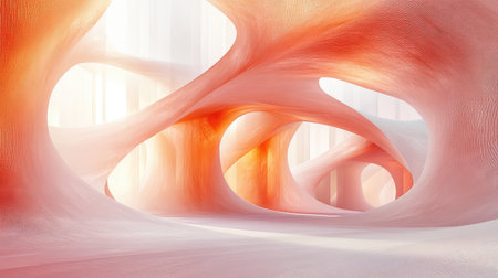 Abstract organic architecture forming flowing pink and orange structure