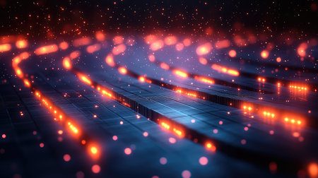Digital data flowing through futuristic network pathways