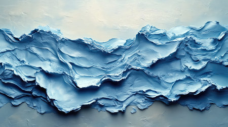 Abstract blue impasto painting creating ocean waves textureの写真素材