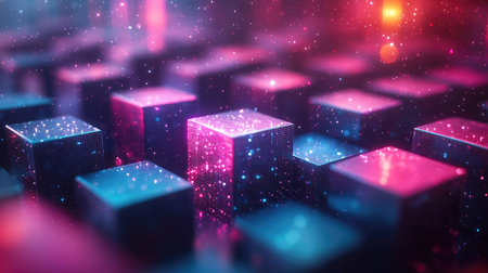 Abstract digital cubes visualizing blockchain data technology