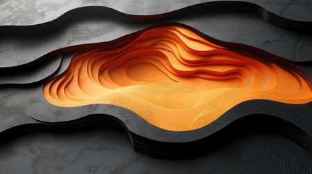 Abstract black and orange textured layered waves pattern