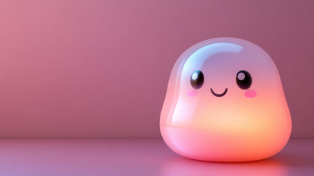 Glowing happy character standing on pink background