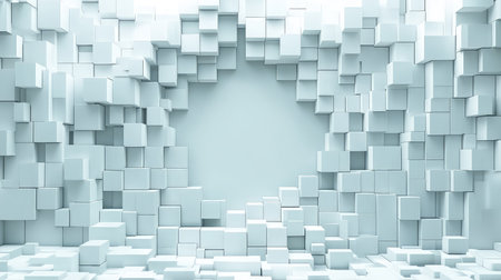 Abstract exploding wall of 3d cubes creating space