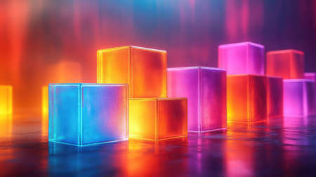 Glowing vibrant neon cubic shapes creating modern abstract background