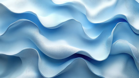 Flowing blue fabric waves creating abstract ripple textureの写真素材