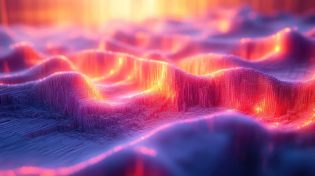 Abstract digital landscape showing futuristic data visualization wavesの写真素材