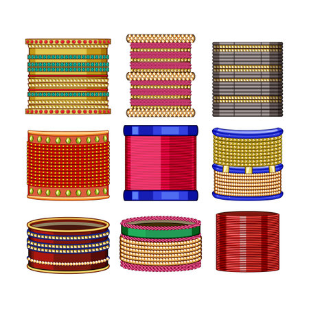 Indian churi bracelets vector set showing cultural designs