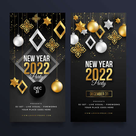 realistic new year 2022 party banners vector design illustration