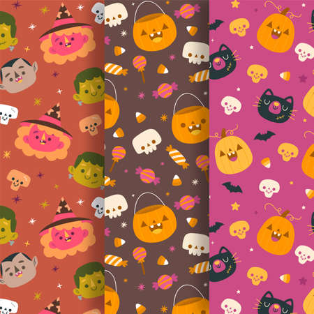 hand drawn halloween pattern collection vector design illustrationのイラスト素材