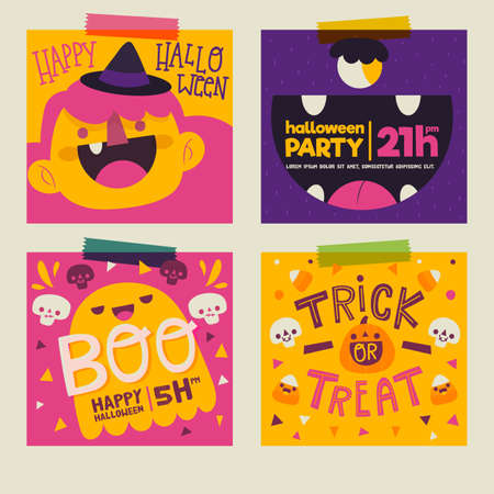 hand drawn halloween card collection vector design illustrationのイラスト素材