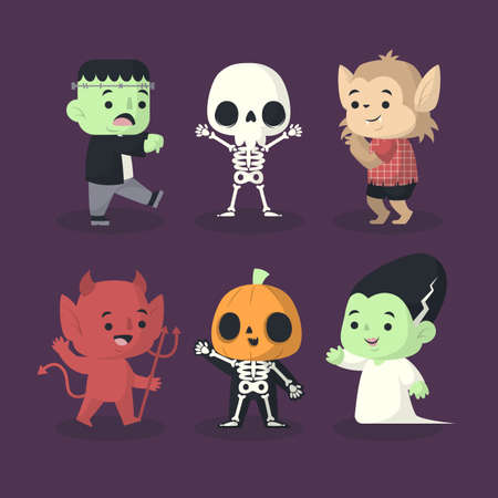 flat  halloween character collection vector design illustrationのイラスト素材