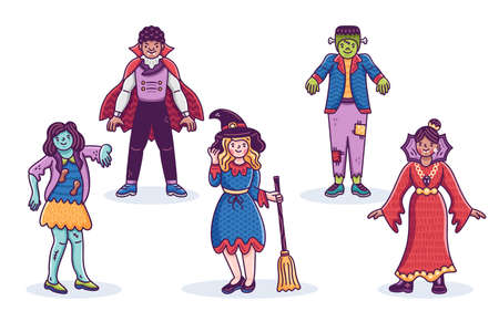 hand drawn halloween kid collection white background vector design illustrationのイラスト素材