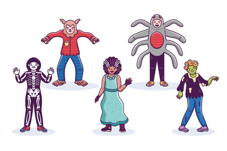 hand drawn halloween kid collection white surface vector design illustrationのイラスト素材