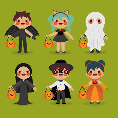 hand drawn halloween kid collection vector design illustrationのイラスト素材