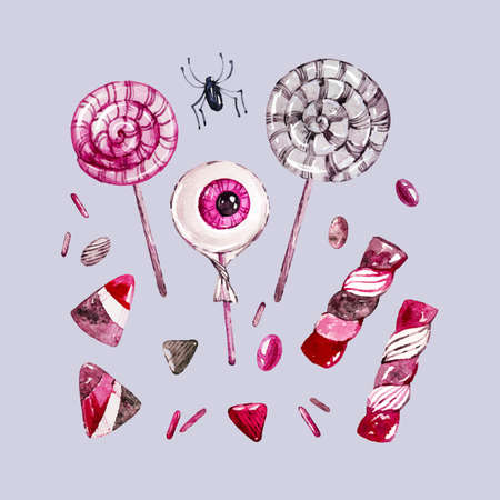 watercolor style halloween candy collection vector design illustrationのイラスト素材