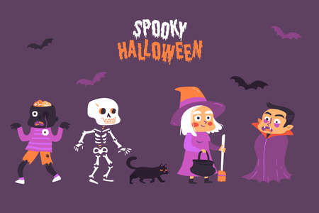 flat  halloween character collection vector design illustrationのイラスト素材