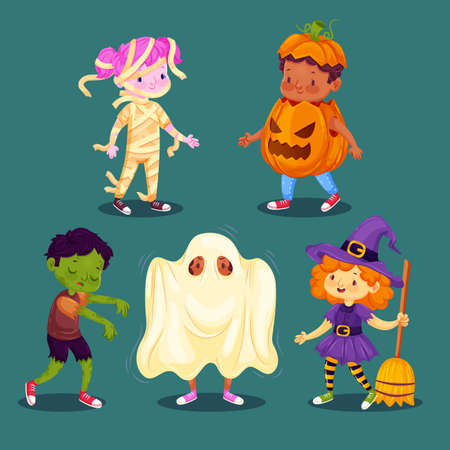cute halloween costumes children vector design illustrationのイラスト素材