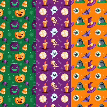 halloween seamless pattern with festive characters vector design illustrationのイラスト素材