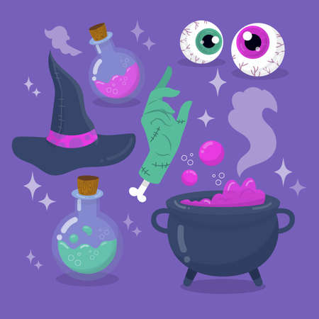 hand drawn halloween decor collection vector design illustrationのイラスト素材