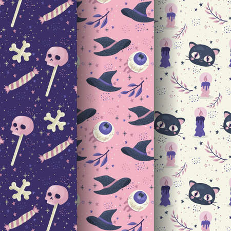witchcraft flat halloween pattern collection vector design illustrationのイラスト素材