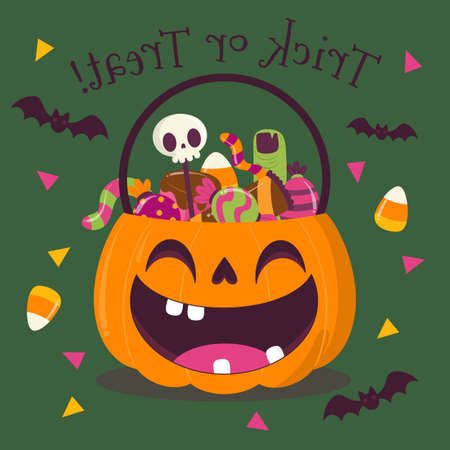 hand drawn halloween happy pumpkin bag vector design illustrationのイラスト素材
