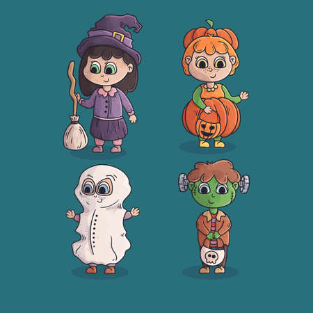 cute cartoon children halloween costume collection vector design illustrationのイラスト素材