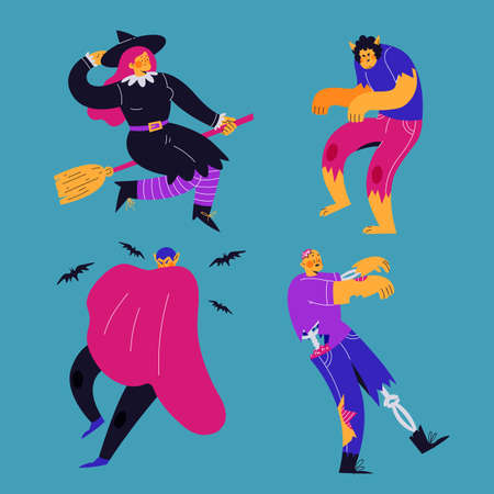 hand drawn halloween character collection vector design illustrationのイラスト素材