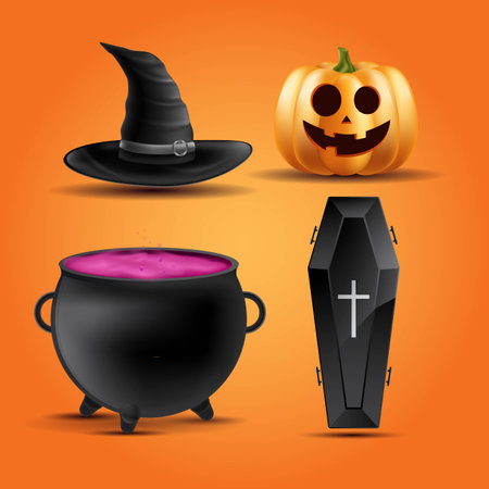 collection realistic halloween elements vector design illustrationのイラスト素材