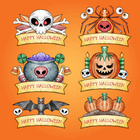 watercolor halloween badge collection vector design illustrationのイラスト素材