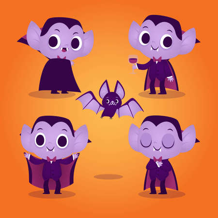 flat vampire character collection with elf ears vector design illustrationのイラスト素材