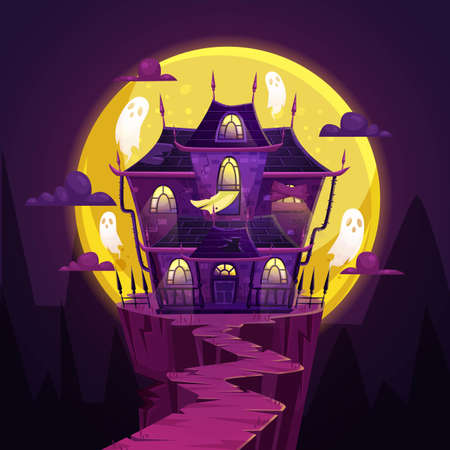 terrifying haunted house background vector design illustrationのイラスト素材