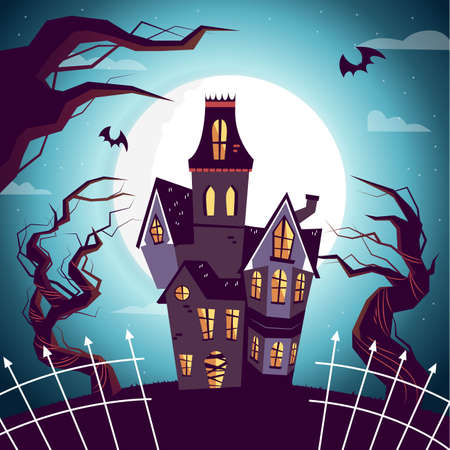 hand drawn halloween haunted house vector design illustrationのイラスト素材