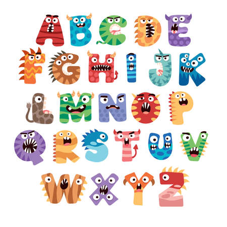 cute halloween monster alphabet vector design illustrationのイラスト素材