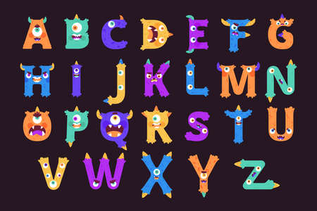 cute halloween monster alphabet vector design illustrationのイラスト素材