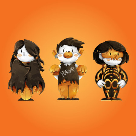 watercolor halloween kid costumes collection vector design illustrationのイラスト素材