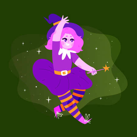 cute purple halloween witch vector design illustrationのイラスト素材