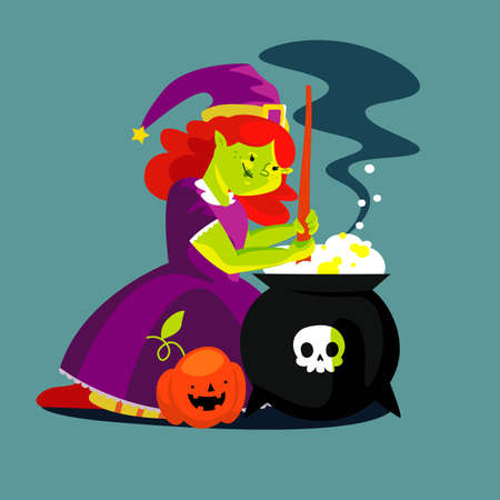 adult witch melting pot with skull vector design illustrationのイラスト素材