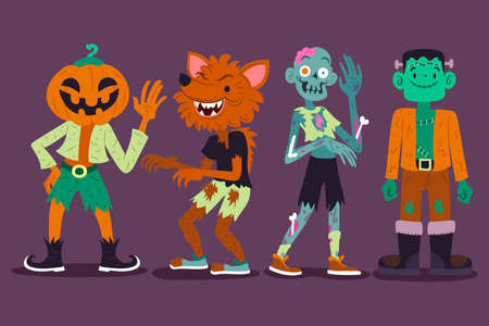 drawn halloween character set design vector illustrationのイラスト素材