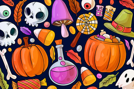 hand drawn halloween background design vector illustrationのイラスト素材