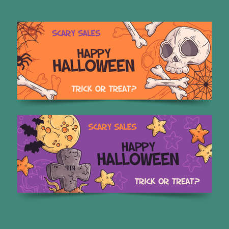 hand drawn halloween banners vector design illustrationのイラスト素材