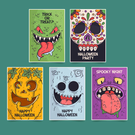 collection hand drawn halloween characters vector design illustrationのイラスト素材