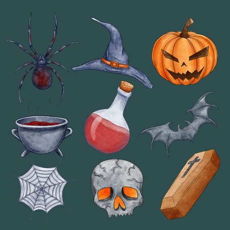 collection spooky halloween elements vector design illustrationの写真素材