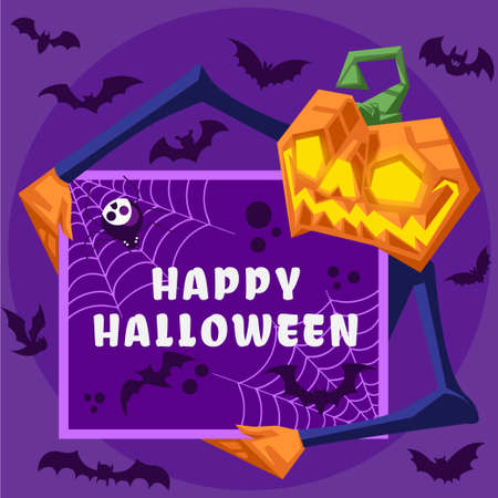 flat design vector illustration halloween frameのイラスト素材