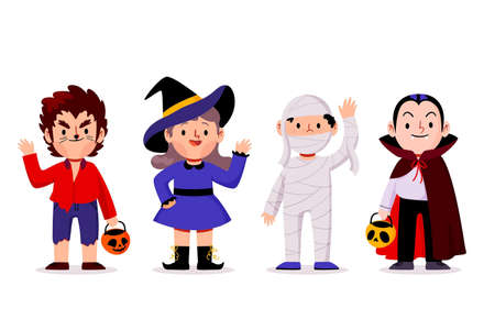hand drawn halloween kid collection design vector illustrationのイラスト素材