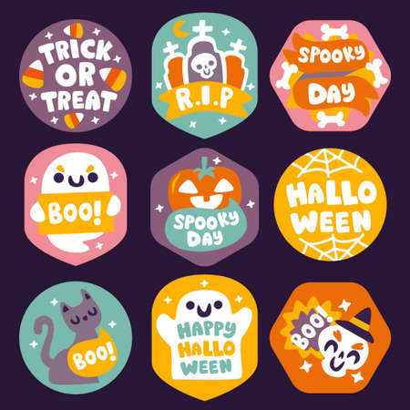 halloween badge collection flat design vector illustrationのイラスト素材