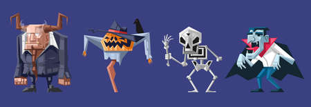 flat design vector illustration halloween character collection